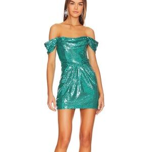 NBD Green Sequin Off-Shoulder Mini Dress Size Small